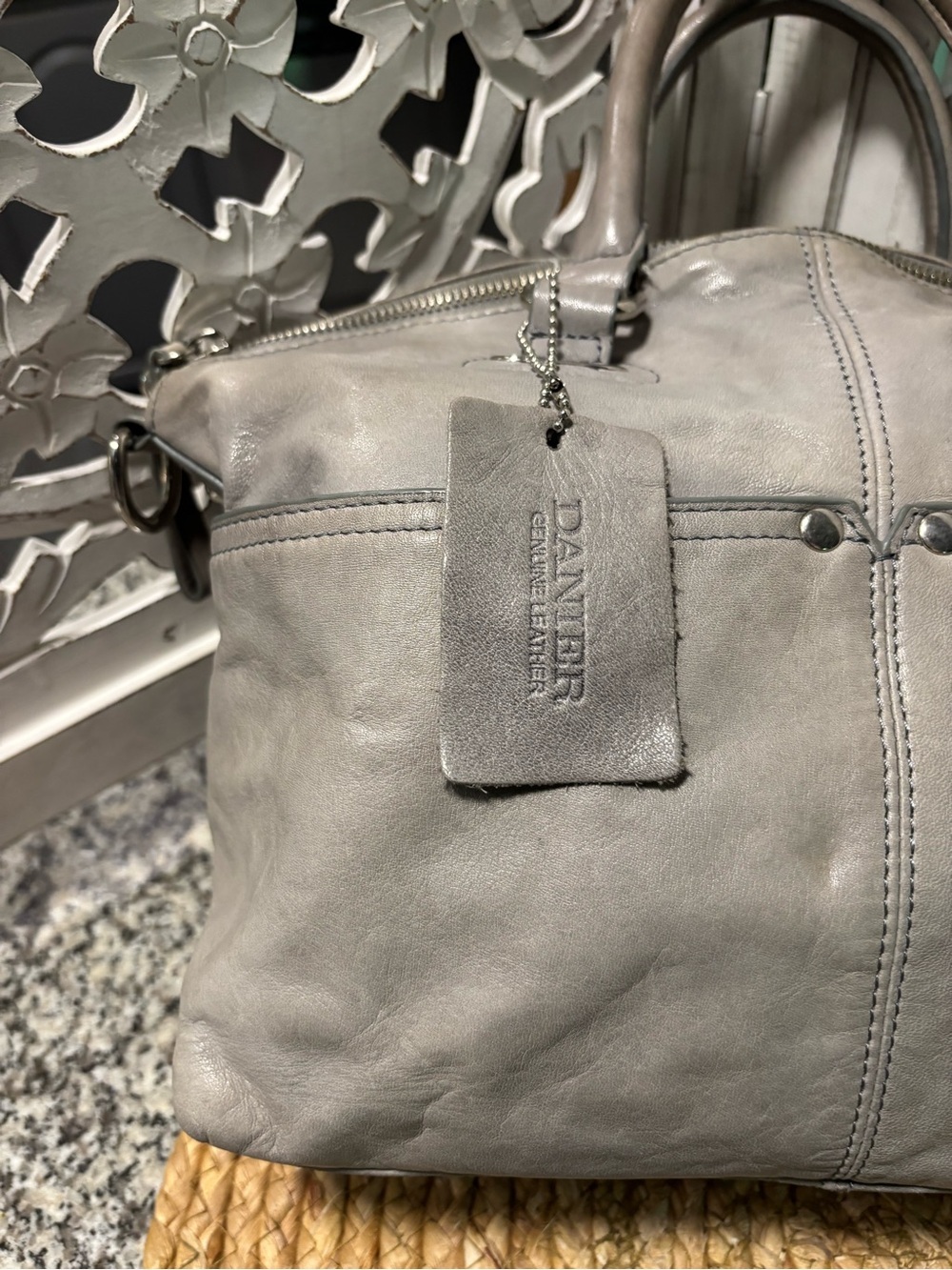 Danier Grey Leather Duffel Satchel - Picture 3 of 14